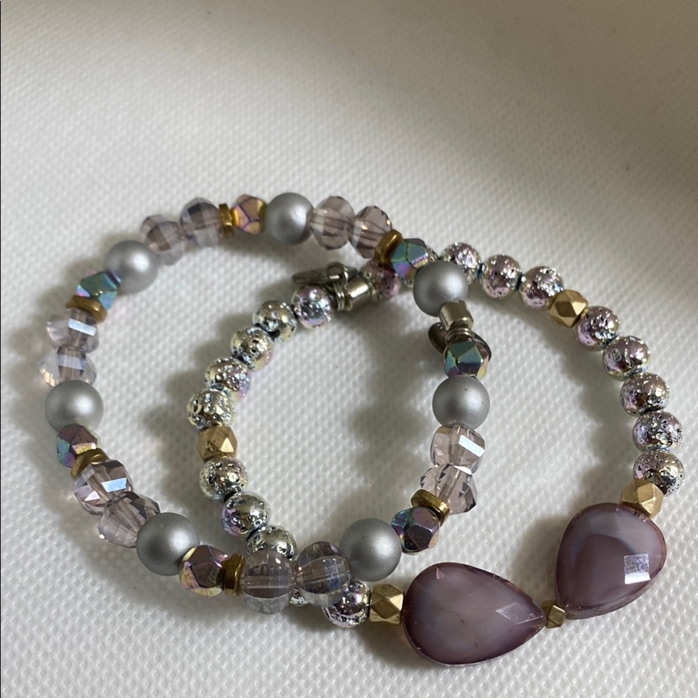 Elegant Beaded Bracelet Set in Purple and Gold